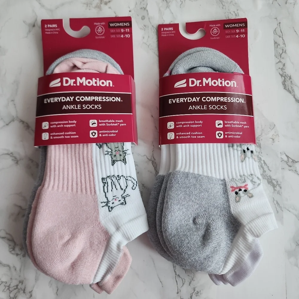Dr. Motion Ankle Socks 4 Pairs Compression Socks Size Socks 9–11 Shoe 4-10